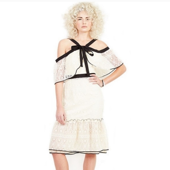 Adeline Rae Bow Cold Shoulder- lace dress - Picture 2 of 8